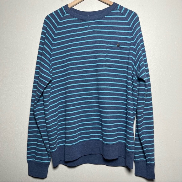 LL Bean Men Lakewashed Sweater Large Blue Stripe Pocket Crewneck Pullover Gorp - Picture 1 of 10